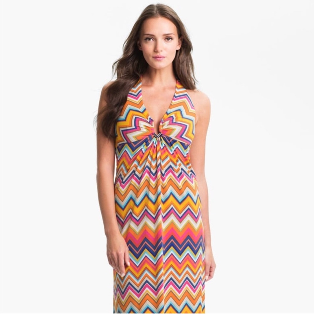 Trina Turk Multicolor Chevron Pattern Halter Maxi… - image 1